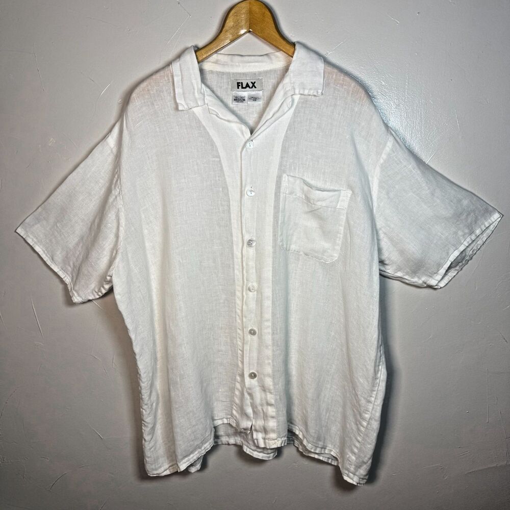 Flax Linen Shirt White Size Medium Natural Lagenlook Classic Relaxed Boxy